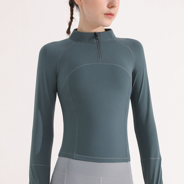 Long Sleeve Stand Collar Half Zip Top 134