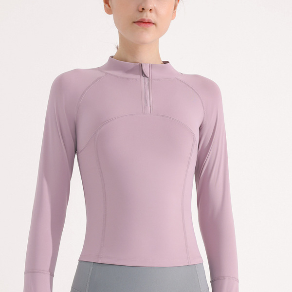 Long Sleeve Stand Collar Half Zip Top 134