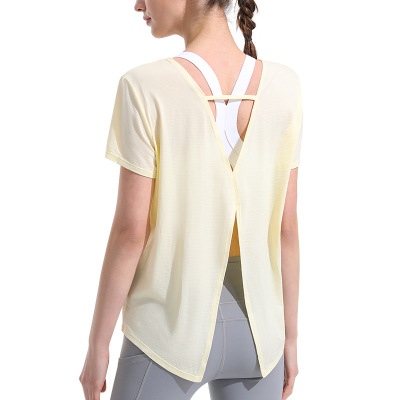 Tops T-shirt Beautiful back slit Blouse V-neck short-sleeved 35